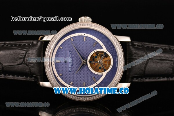 Vacheron Constantin Malte Tourbillon Asia Automatic Steel Case with Black Stick Markers and Blue Dial - Diamonds Bezel - Click Image to Close